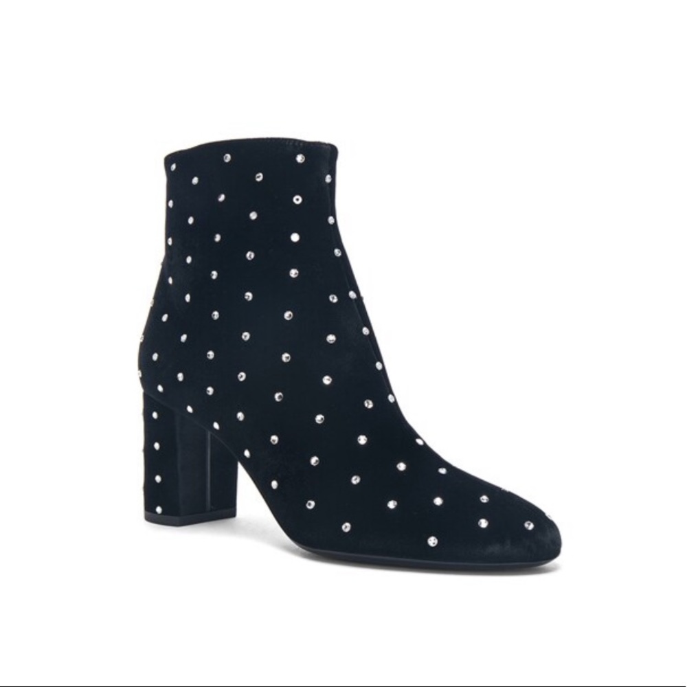 SAINT LAURENT Crystal Embellished Velvet Loulou Pin Boots